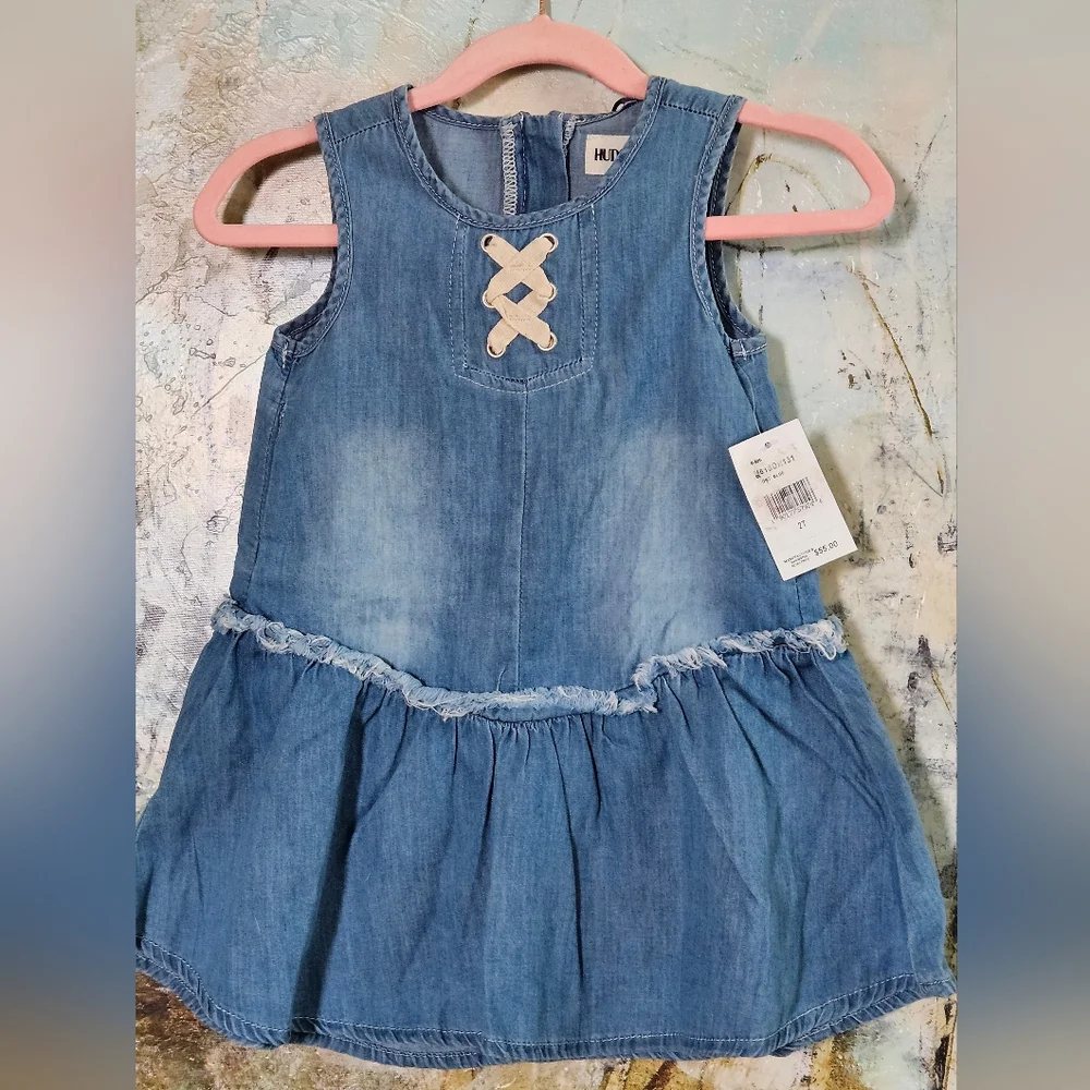 NWT Girls 2T Hudson Jeans Lulu Lace-up Chambray Dress-Light Blue Denim, Toddler